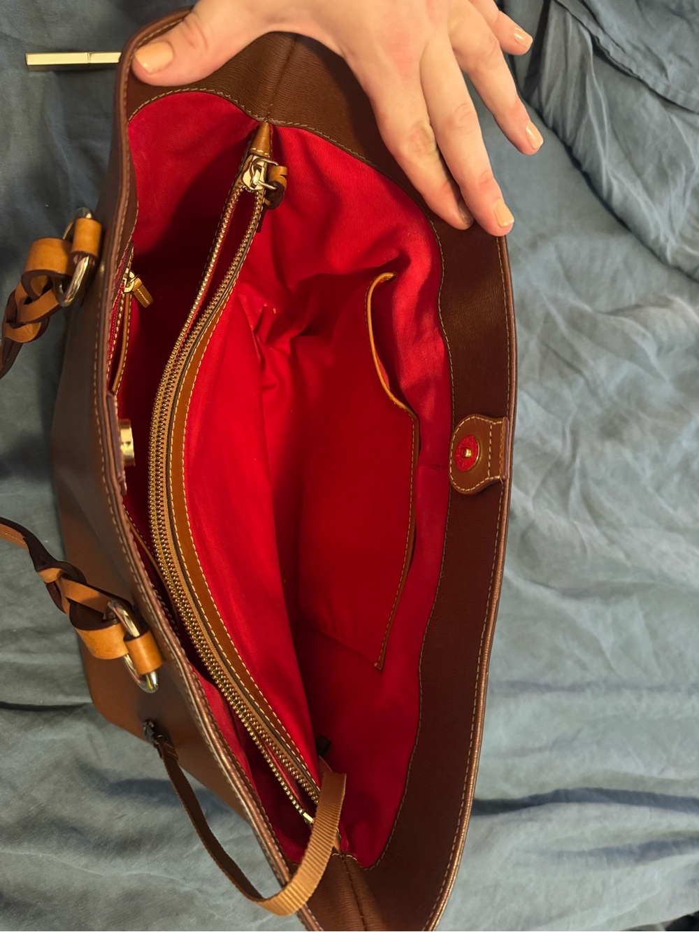 Dooney & Bourke Chocolate Brown Leather Tote with Braided Straps - Picture 3 of 4